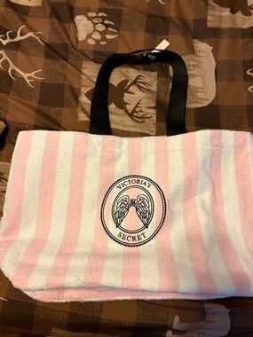 Victoria's Secret Pink & White Stripe Tote with Black Trim